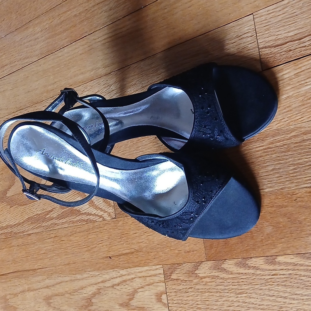 American Eagle Beaded Black Ankle-Strap Shoes ■ Size 8